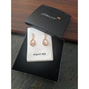 Amor Sterling Silver Earrings (Rose Gold plated, Zirconia)